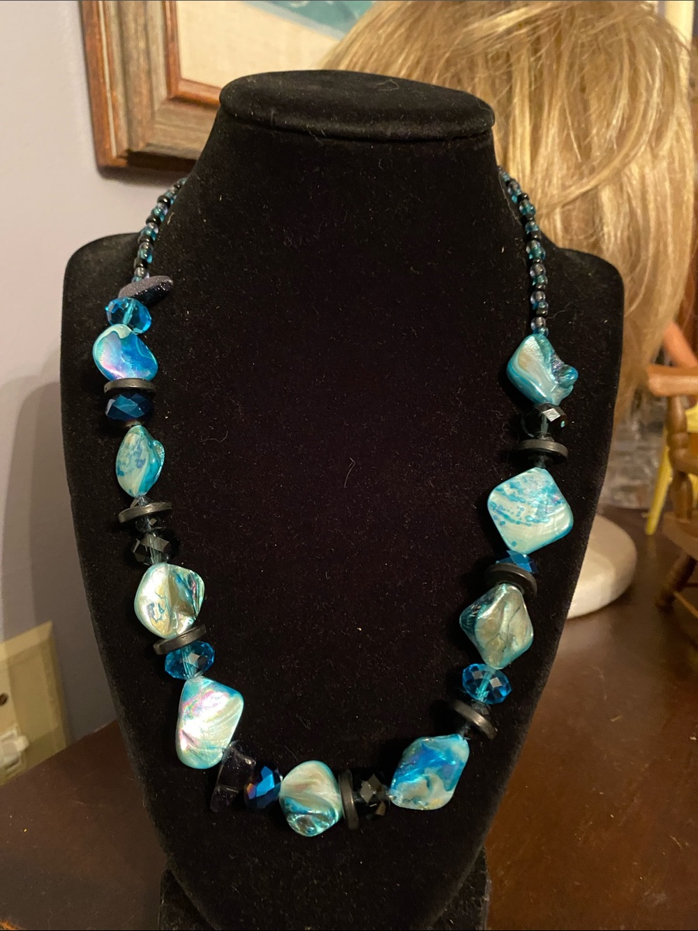 V! Ocean Blue Shell Necklace 9” in great condition